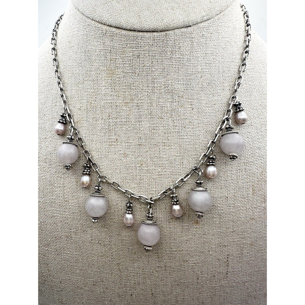 925 Italy Sterling Silver Natural Gemstone Bead Spring Color Necklace 15.5”